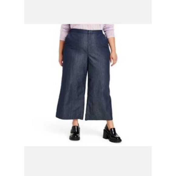 Kika Vargas Pants - Kika Vargas x Target Womens 24W/26W Wide Leg Scalloped Pocket Indigo Pants NEW